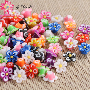 50pc/lot 15mm Flatback Handmade Cute Polymer Clay Fimo Flowers Beads For Diy Earring Crafting Jewelry Making Garniture Materials